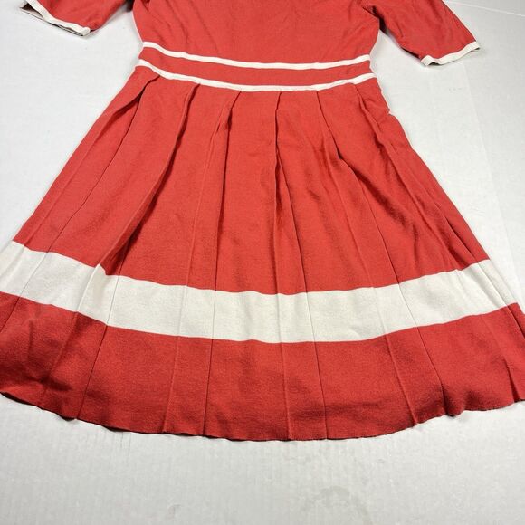 Trina Turk Fit & Flare Sweater Dress Striped Pleated Short Sleeve Retro S/M FLAW - Picture 2 of 13